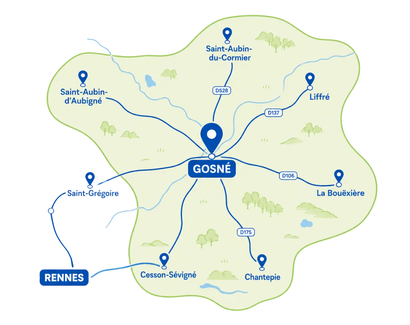 Zone d’intervention autour de Gosné et des communes voisines