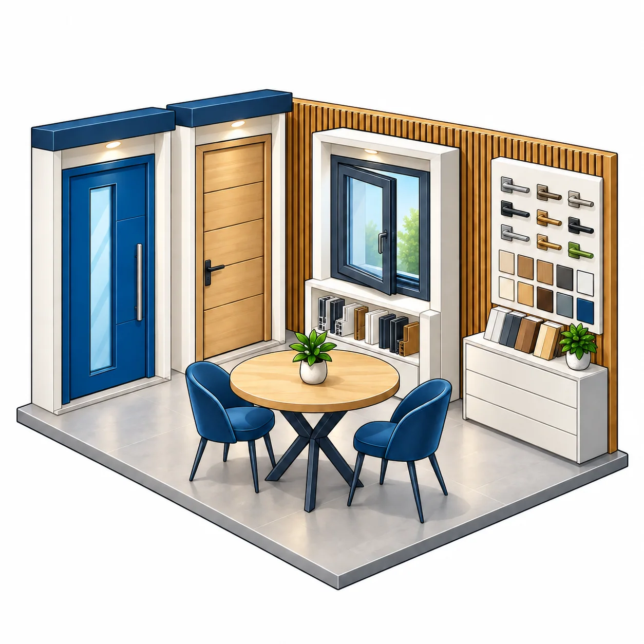 Illustration du showroom AGH Hérisson pour découvrir les menuiseries et leurs finitions